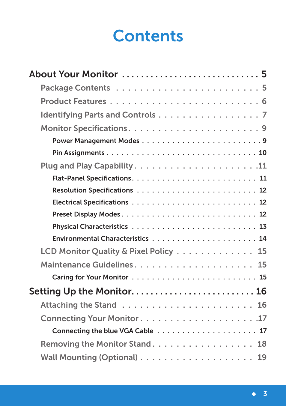 Dell D2015H Monitor User Manual | Page 3 / 45