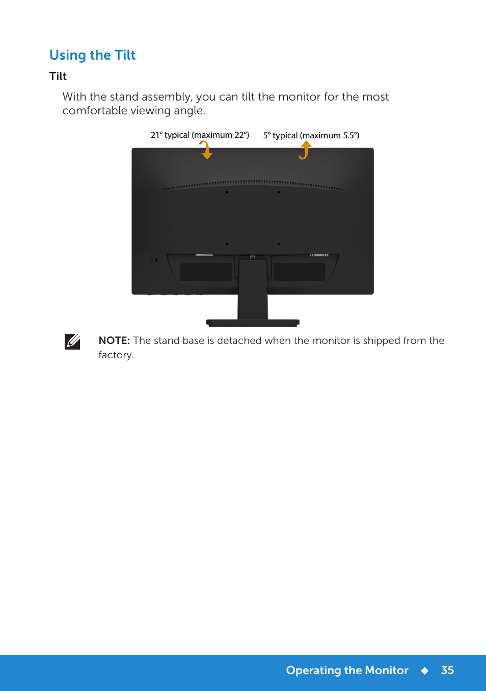 Using the tilt | Dell D2015H Monitor User Manual | Page 35 / 45