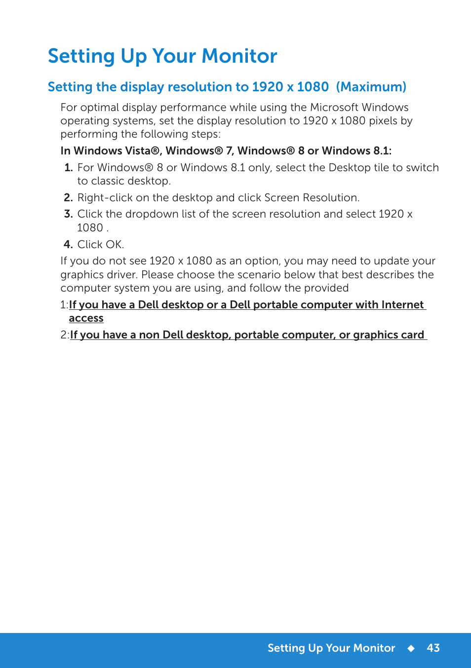 Setting up your monitor | Dell D2015H Monitor User Manual | Page 43 / 45