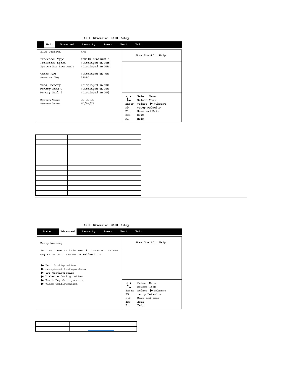 Advanced, Advanced screen | Dell Dimension 4400 User Manual | Page 42 / 59