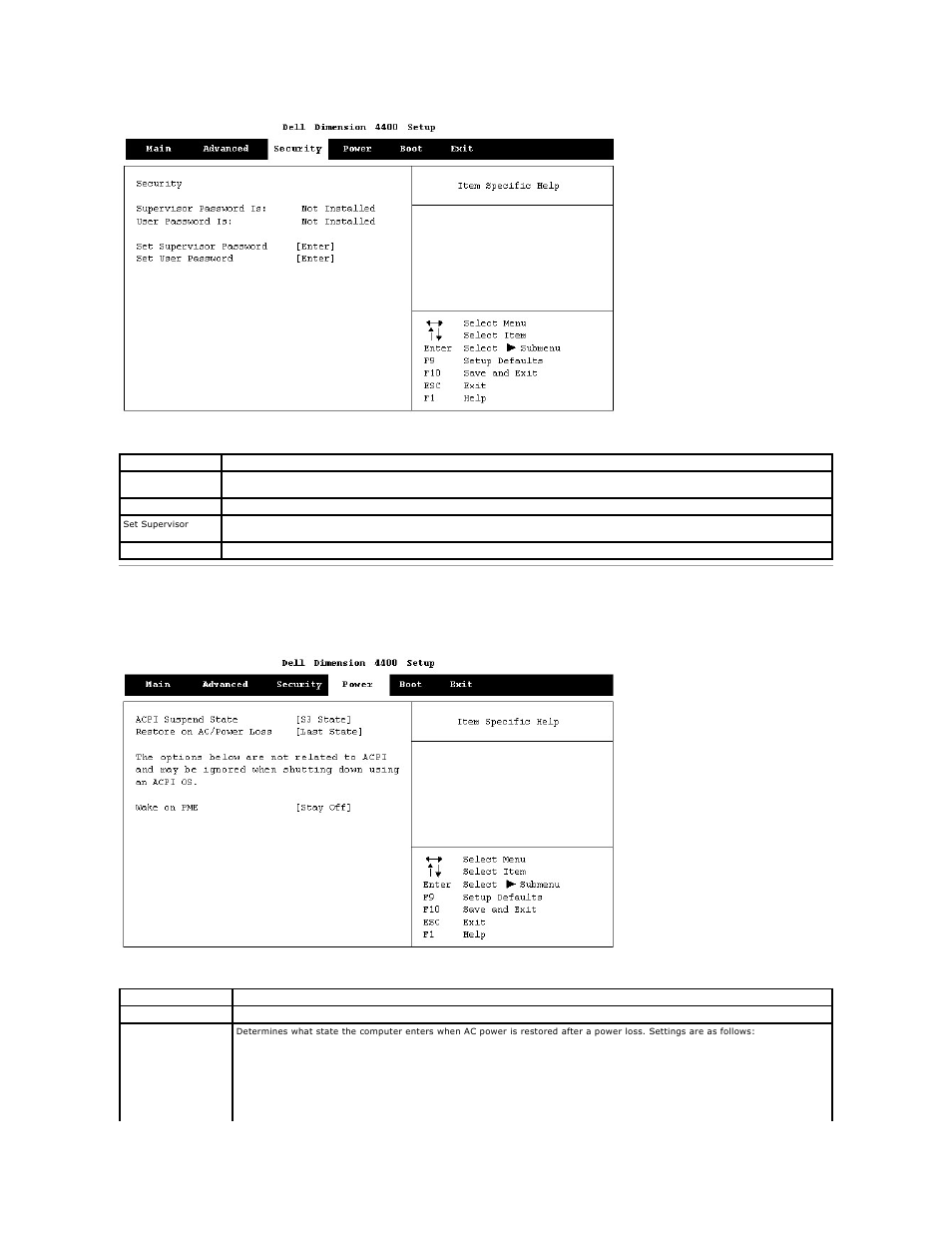 Power, Power screen | Dell Dimension 4400 User Manual | Page 48 / 59