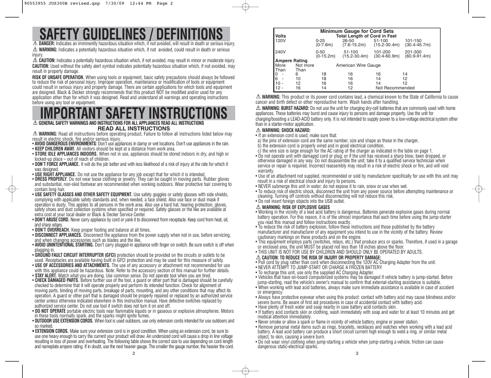 Safety guidelines / definitions, Important safety instructions | Black & Decker 90553955 User Manual | Page 2 / 8