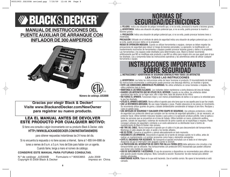 Normas de seguridad/definiciones, Instrucciones importantes sobre seguridad | Black & Decker 90553955 User Manual | Page 5 / 8