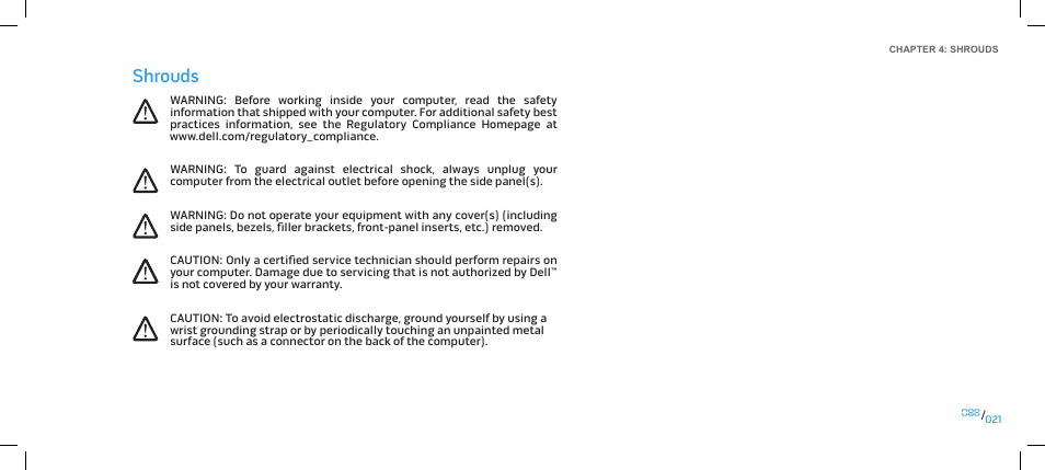 Shrouds | Dell Alienware Area-51 ALX (Late 2009) User Manual | Page 21 / 103