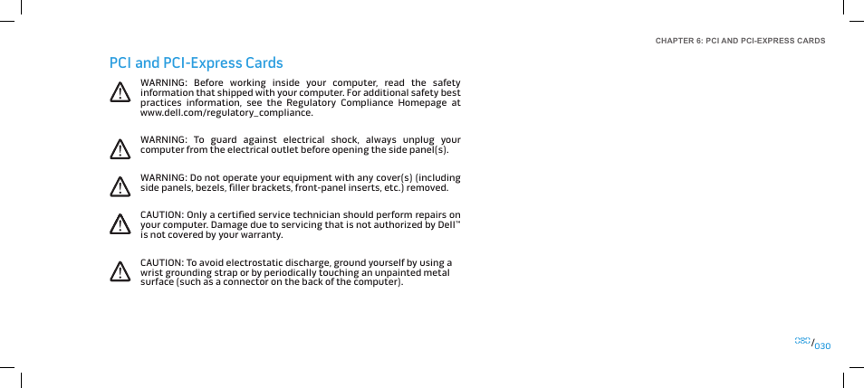 Pci and pci-express cards | Dell Alienware Area-51 ALX (Late 2009) User Manual | Page 30 / 103