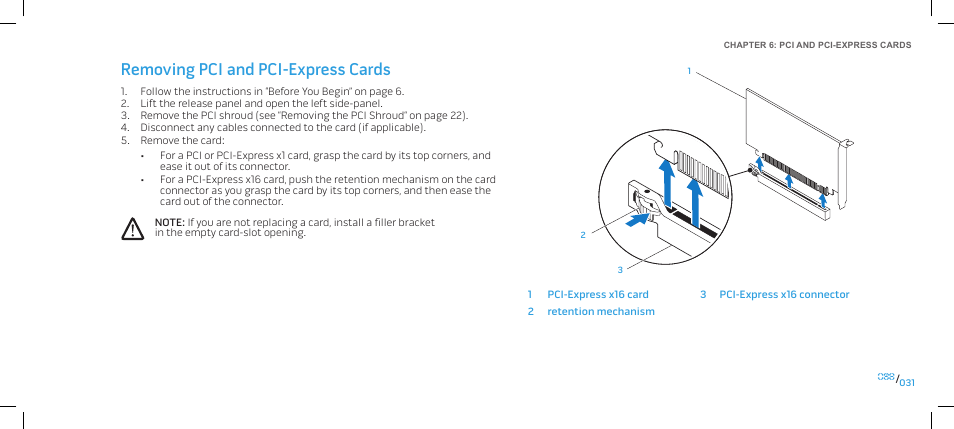 Removing pci and pci-express cards | Dell Alienware Area-51 ALX (Late 2009) User Manual | Page 31 / 103