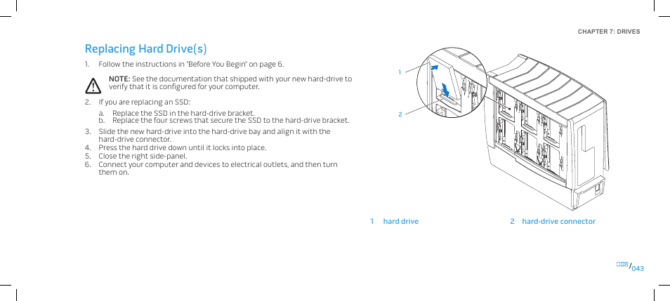 Replacing hard drive(s) | Dell Alienware Area-51 ALX (Late 2009) User Manual | Page 43 / 103