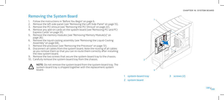 Removing the system board | Dell Alienware Area-51 ALX (Late 2009) User Manual | Page 81 / 103