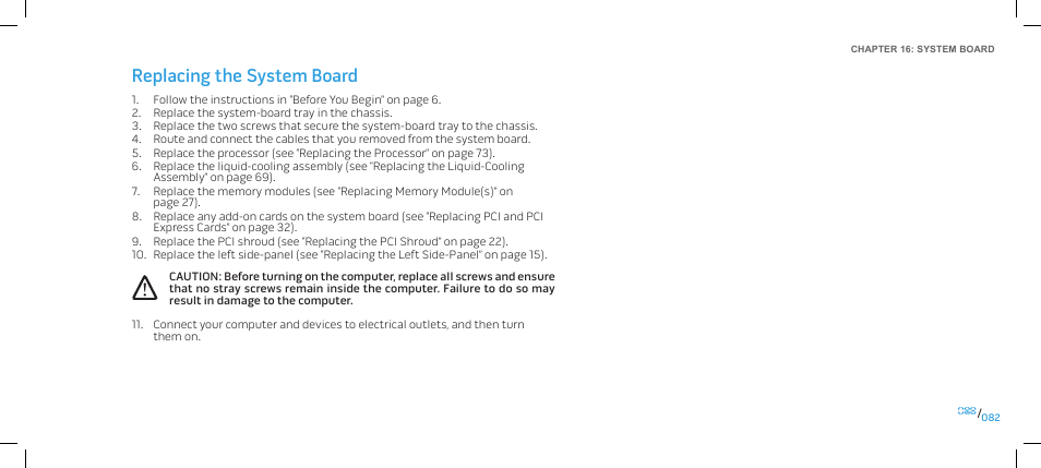 Replacing the system board | Dell Alienware Area-51 ALX (Late 2009) User Manual | Page 82 / 103