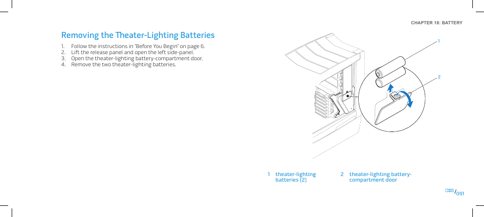 Removing the theater-lighting batteries | Dell Alienware Area-51 ALX (Late 2009) User Manual | Page 91 / 103