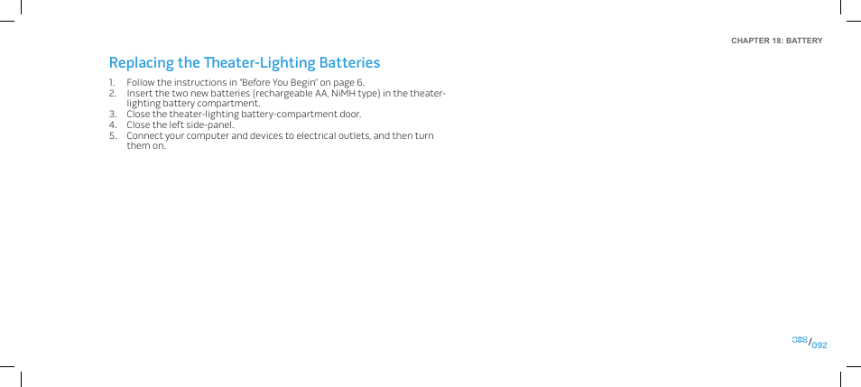 Replacing the theater-lighting batteries | Dell Alienware Area-51 ALX (Late 2009) User Manual | Page 92 / 103