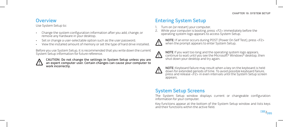 Overview, Entering system setup, Overview entering system setup | System setup screens | Dell Alienware Area-51 ALX (Late 2009) User Manual | Page 95 / 103