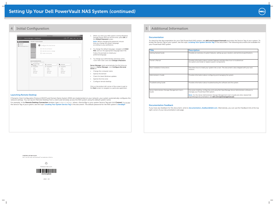 Initial confi guration, Additional information | Dell PowerVault NX3200 User Manual | Page 2 / 2