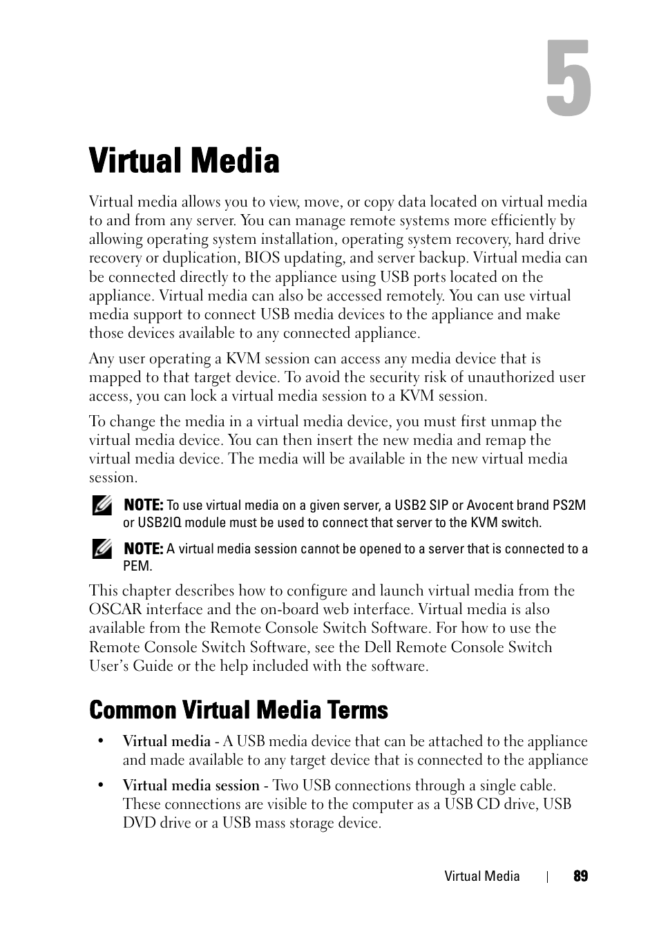 Virtual media, Common virtual media terms | Dell KVM 2161DS User Manual | Page 105 / 244
