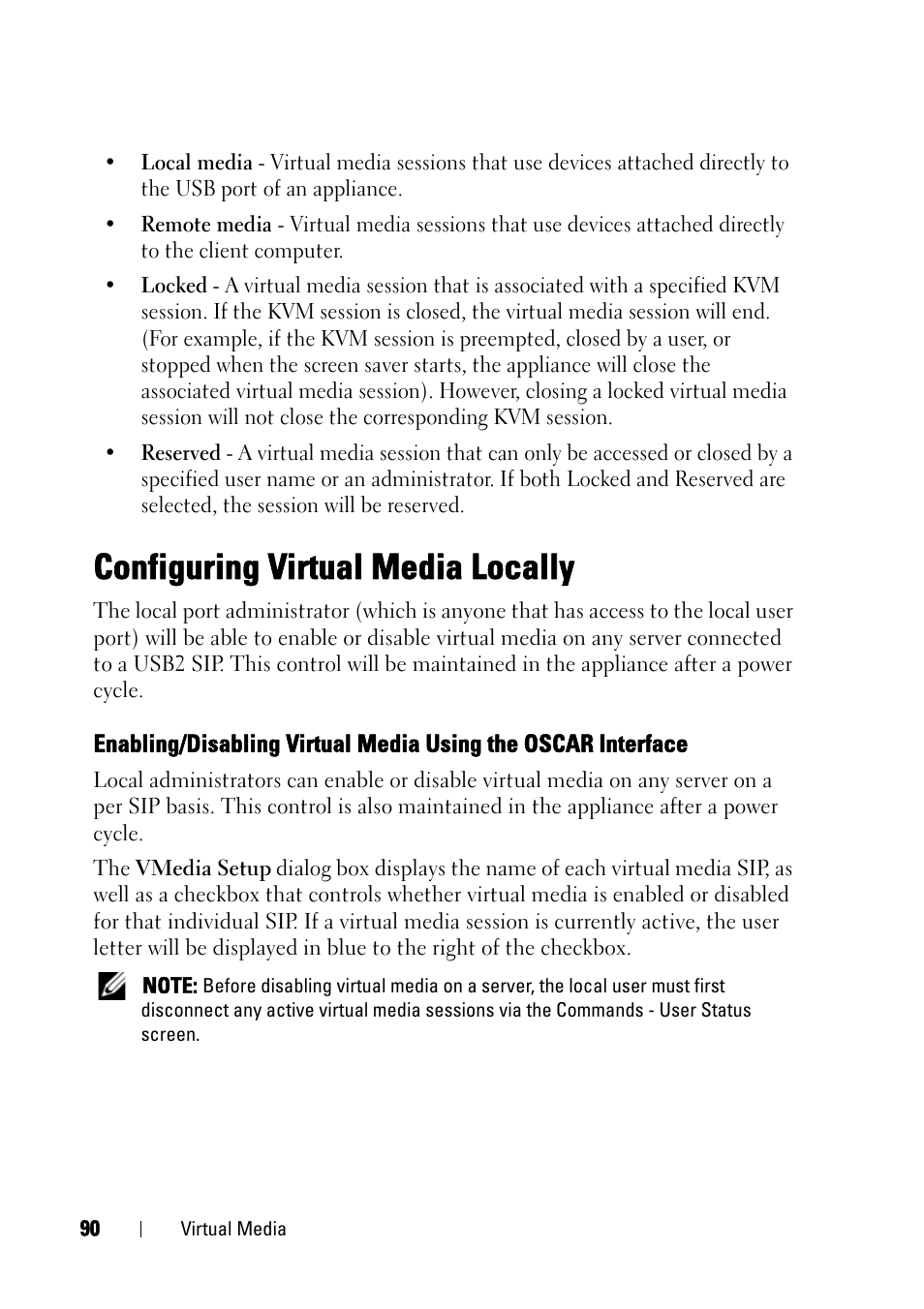 Configuring virtual media locally | Dell KVM 2161DS User Manual | Page 106 / 244