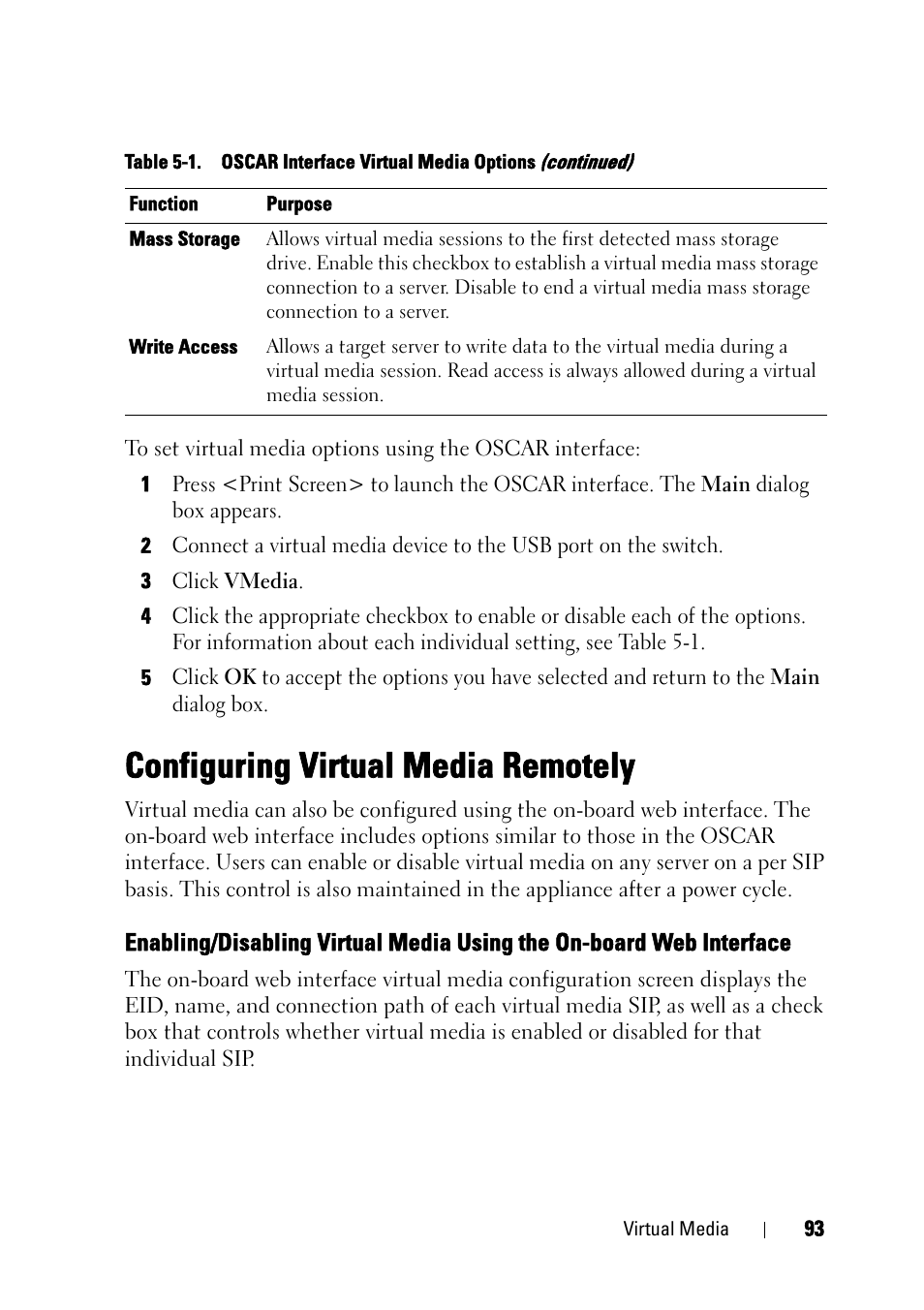 Configuring virtual media remotely, Interface | Dell KVM 2161DS User Manual | Page 109 / 244