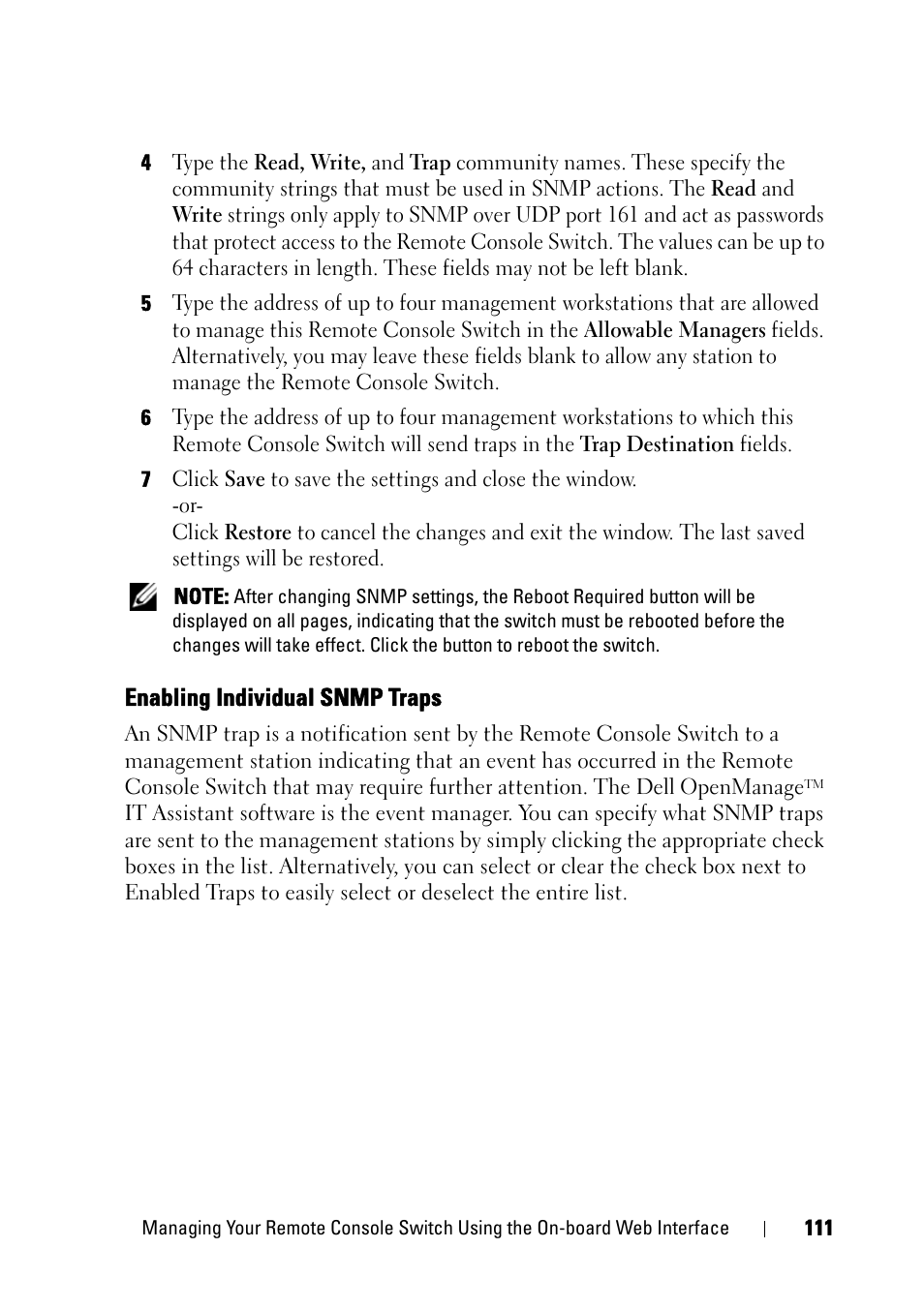 Enabling individual snmp traps | Dell KVM 2161DS User Manual | Page 127 / 244