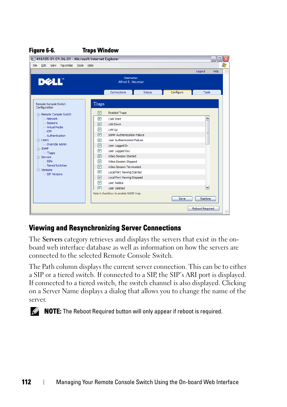 Viewing and resynchronizing server connections | Dell KVM 2161DS User Manual | Page 128 / 244