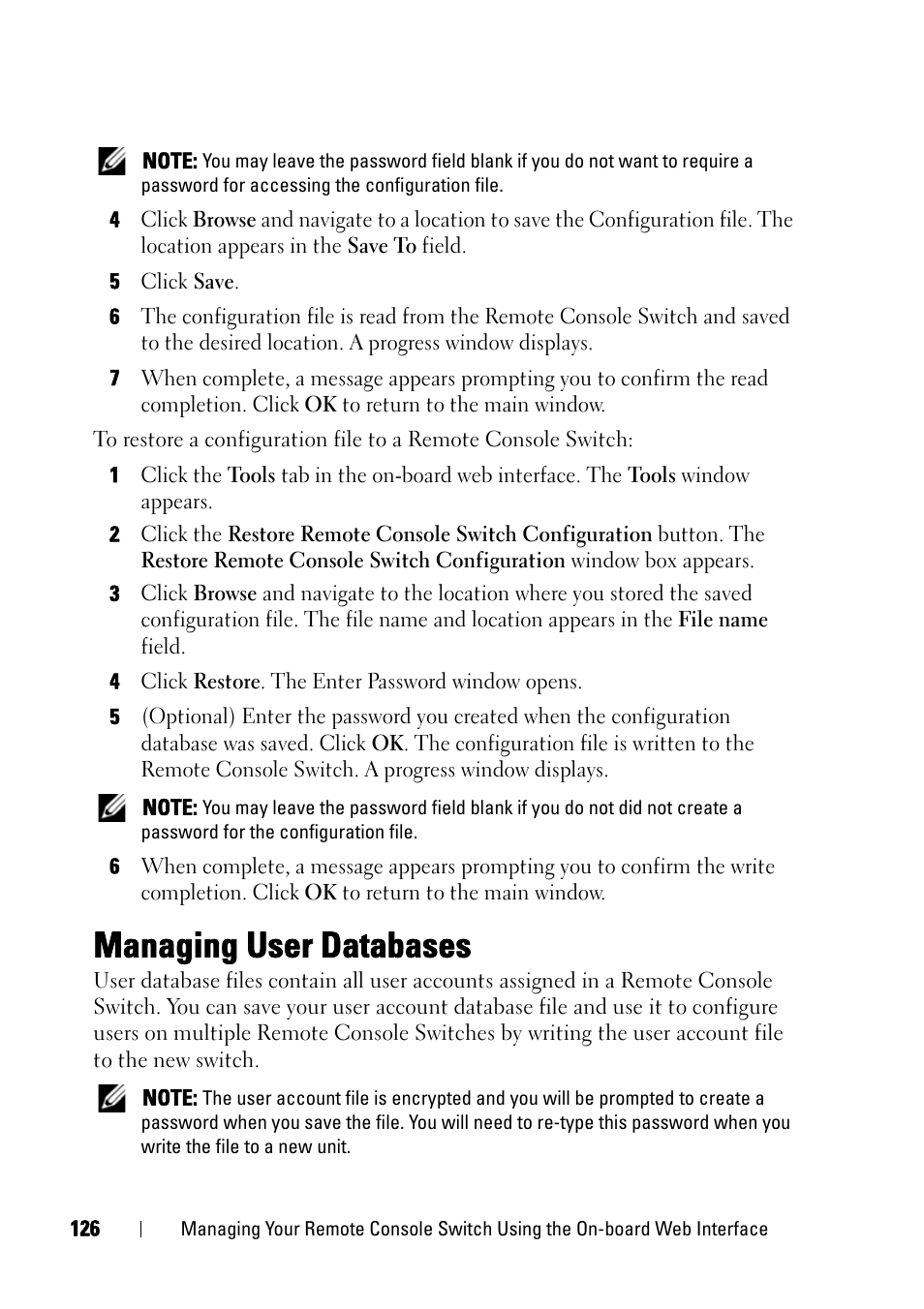 Managing user databases | Dell KVM 2161DS User Manual | Page 142 / 244