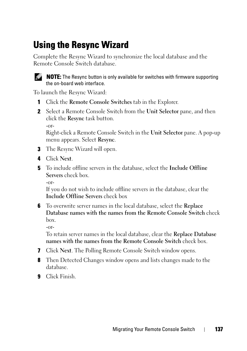 Using the resync wizard, And "using | Dell KVM 2161DS User Manual | Page 153 / 244