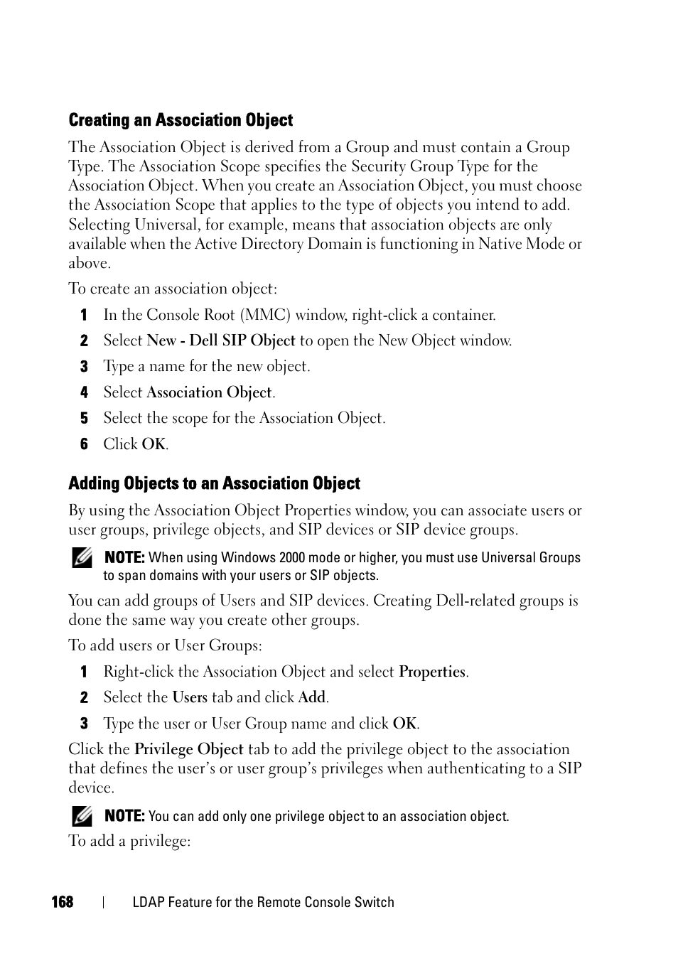 Creating an association object, Adding objects to an association object | Dell KVM 2161DS User Manual | Page 184 / 244