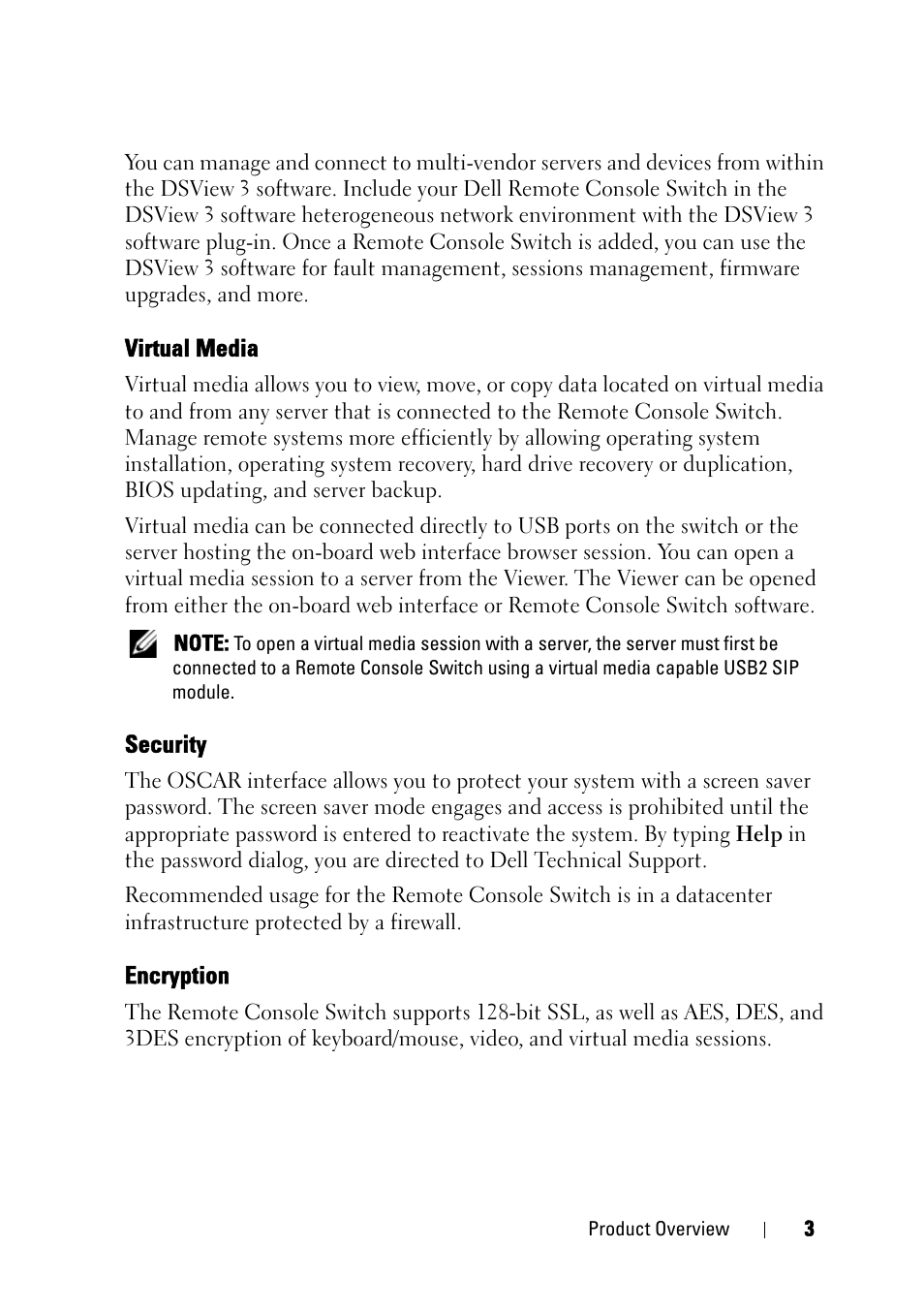 Virtual media, Security, Encryption | Dell KVM 2161DS User Manual | Page 19 / 244