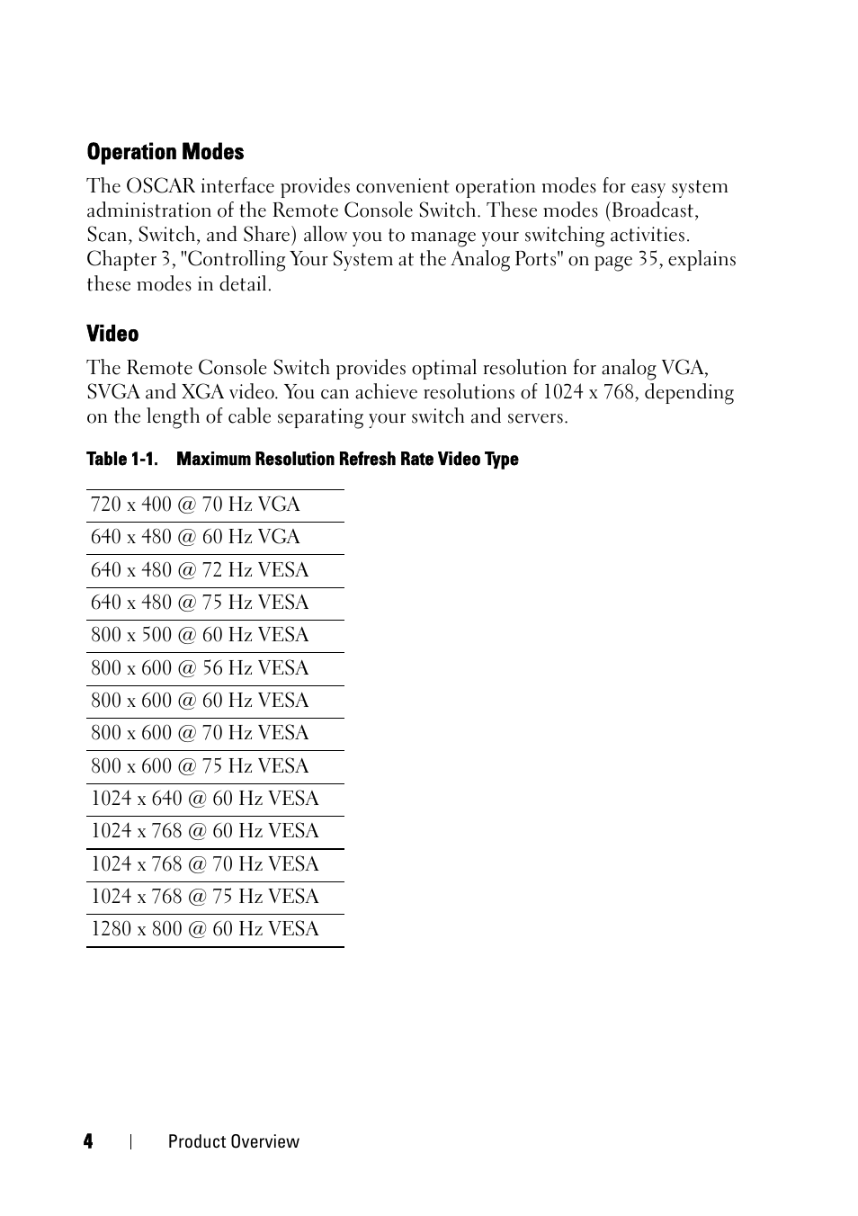 Operation modes, Video | Dell KVM 2161DS User Manual | Page 20 / 244