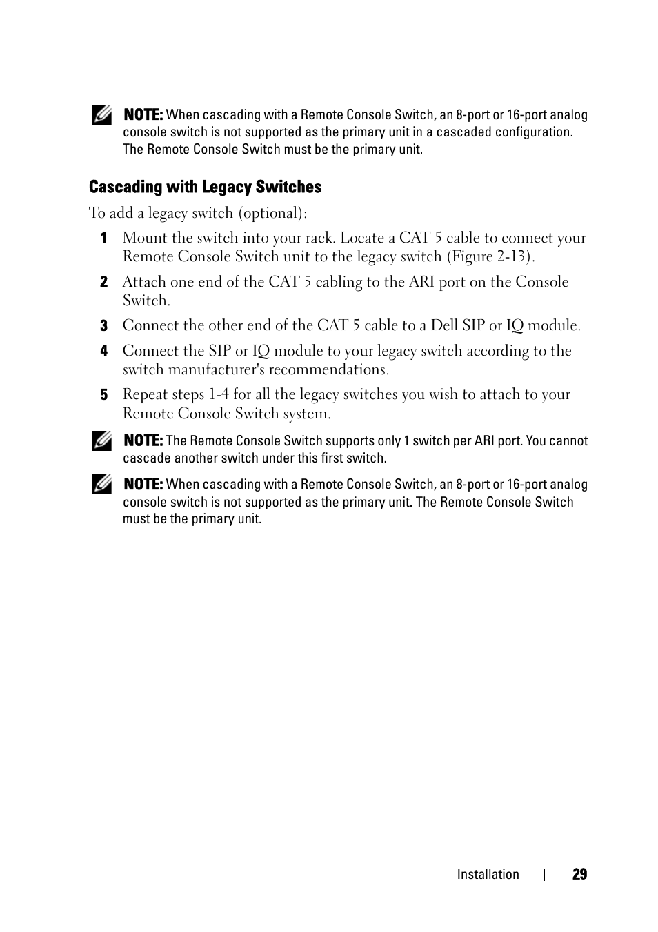 Cascading with legacy switches | Dell KVM 2161DS User Manual | Page 45 / 244