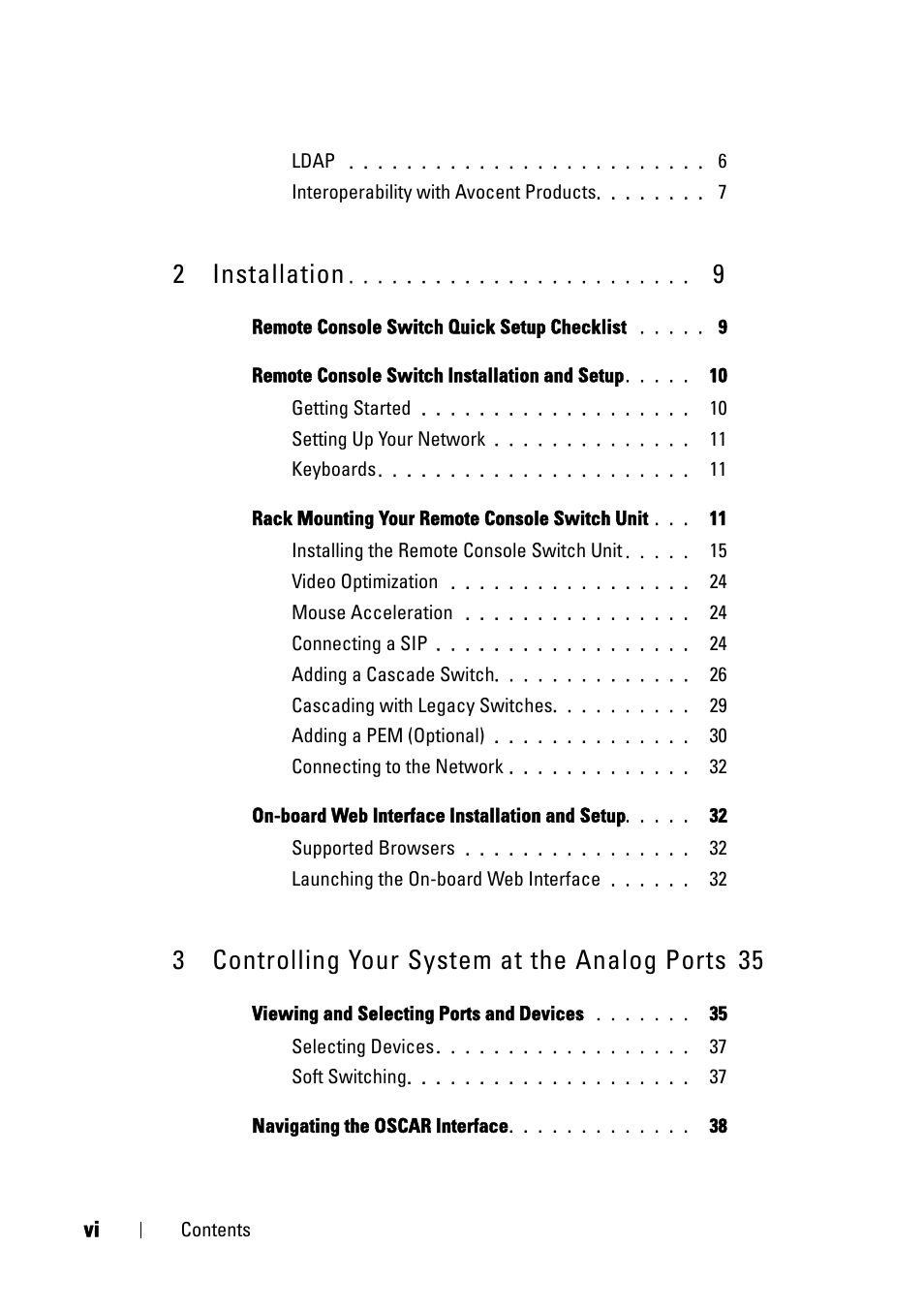 2 installation, 3 controlling your system at the analog ports | Dell KVM 2161DS User Manual | Page 6 / 244