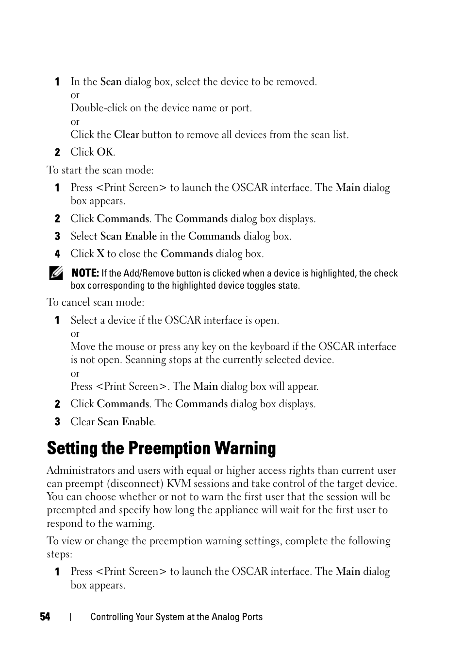 Setting the preemption warning | Dell KVM 2161DS User Manual | Page 70 / 244