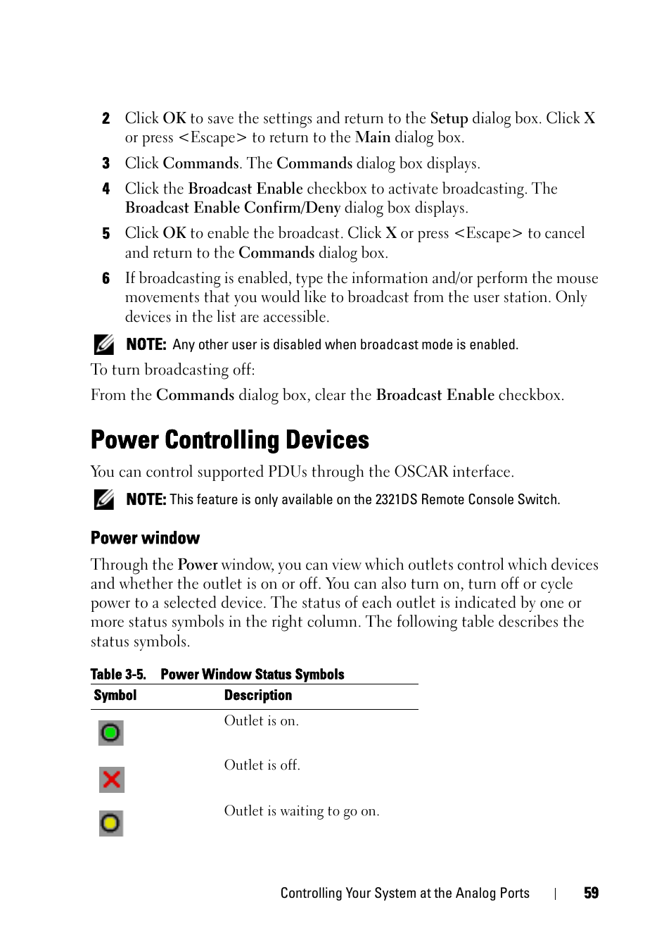 Power controlling devices, Power window | Dell KVM 2161DS User Manual | Page 75 / 244