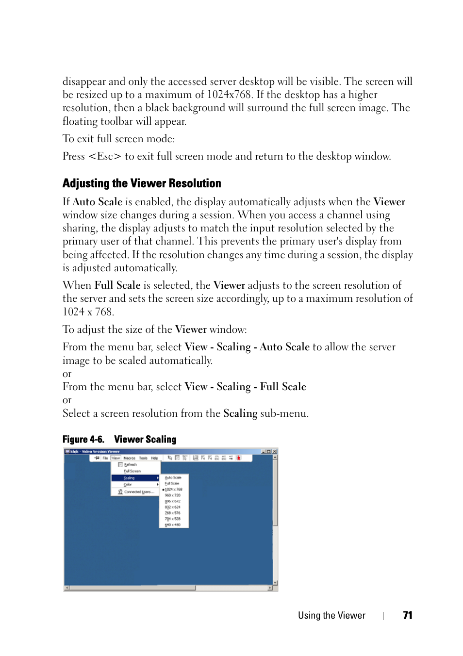 Adjusting the viewer resolution | Dell KVM 2161DS User Manual | Page 87 / 244