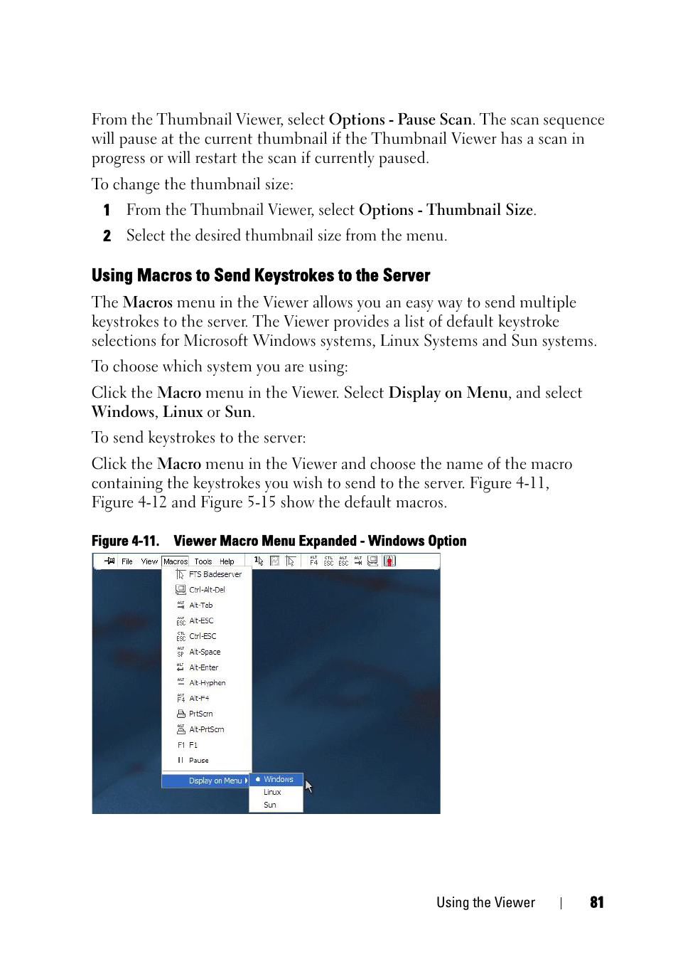 Using macros to send keystrokes to the server | Dell KVM 2161DS User Manual | Page 97 / 244