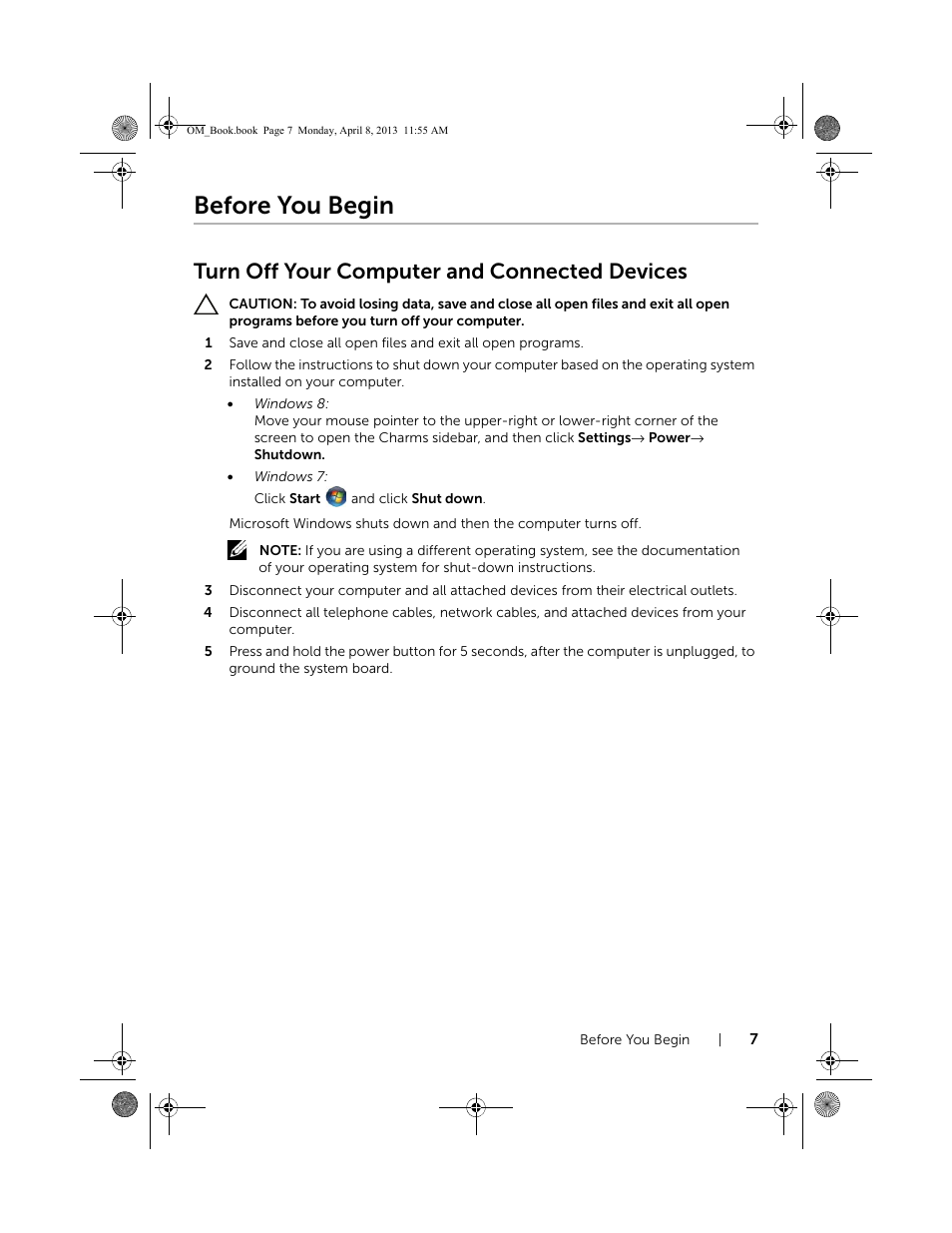 Before you begin, Turn off your computer and connected devices | Dell Inspiron M531R (5535, Mid 2013) User Manual | Page 7 / 71