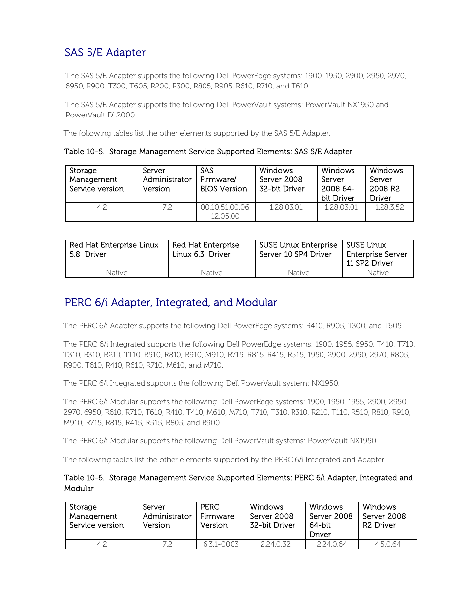 Sas 5/e adapter, Perc 6/i adapter, integrated, and modular | Dell POWEREDGE M1000E User Manual | Page 47 / 58