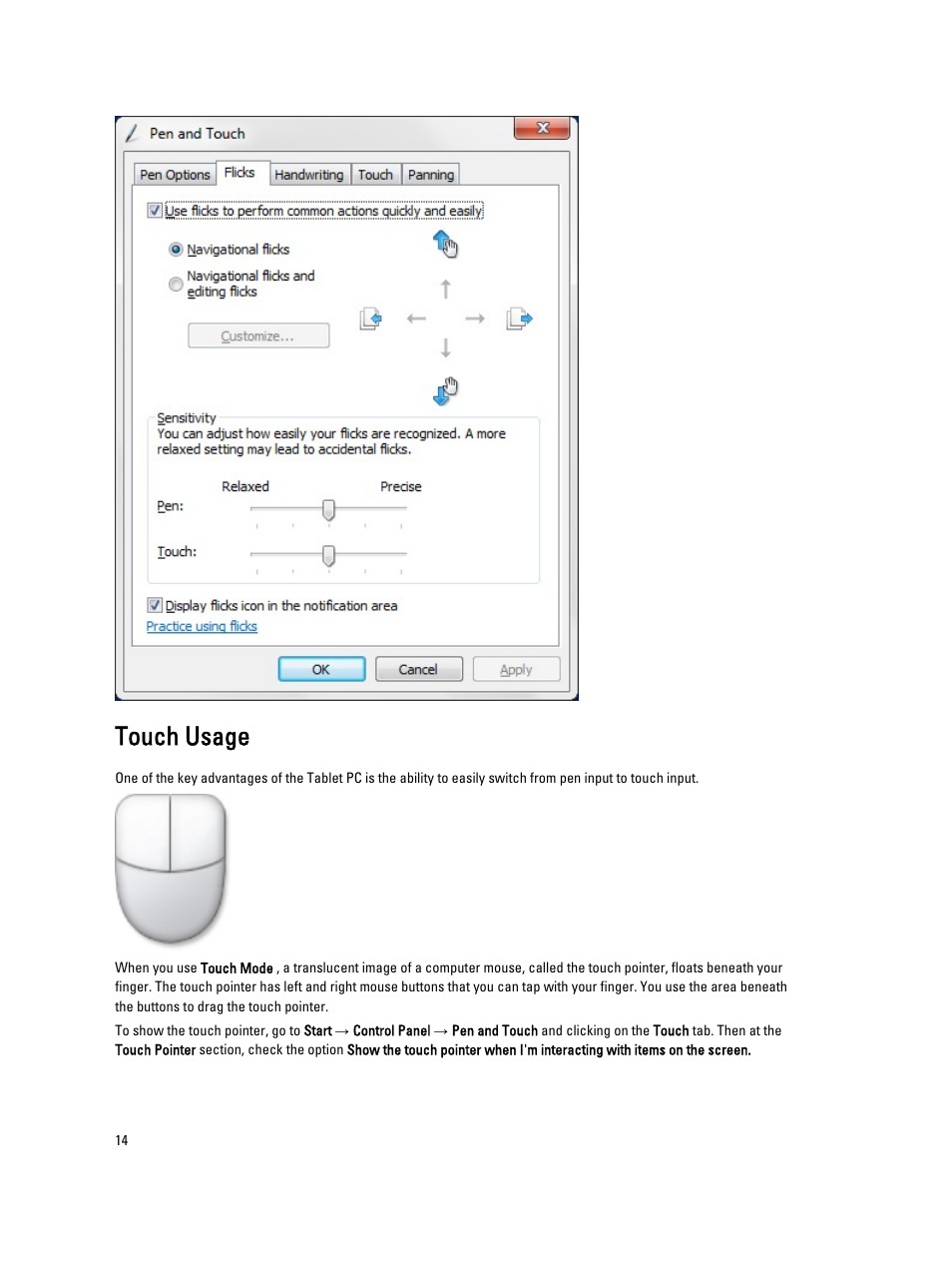 Touch usage | Dell Latitude ST (Late 2011) User Manual | Page 14 / 65