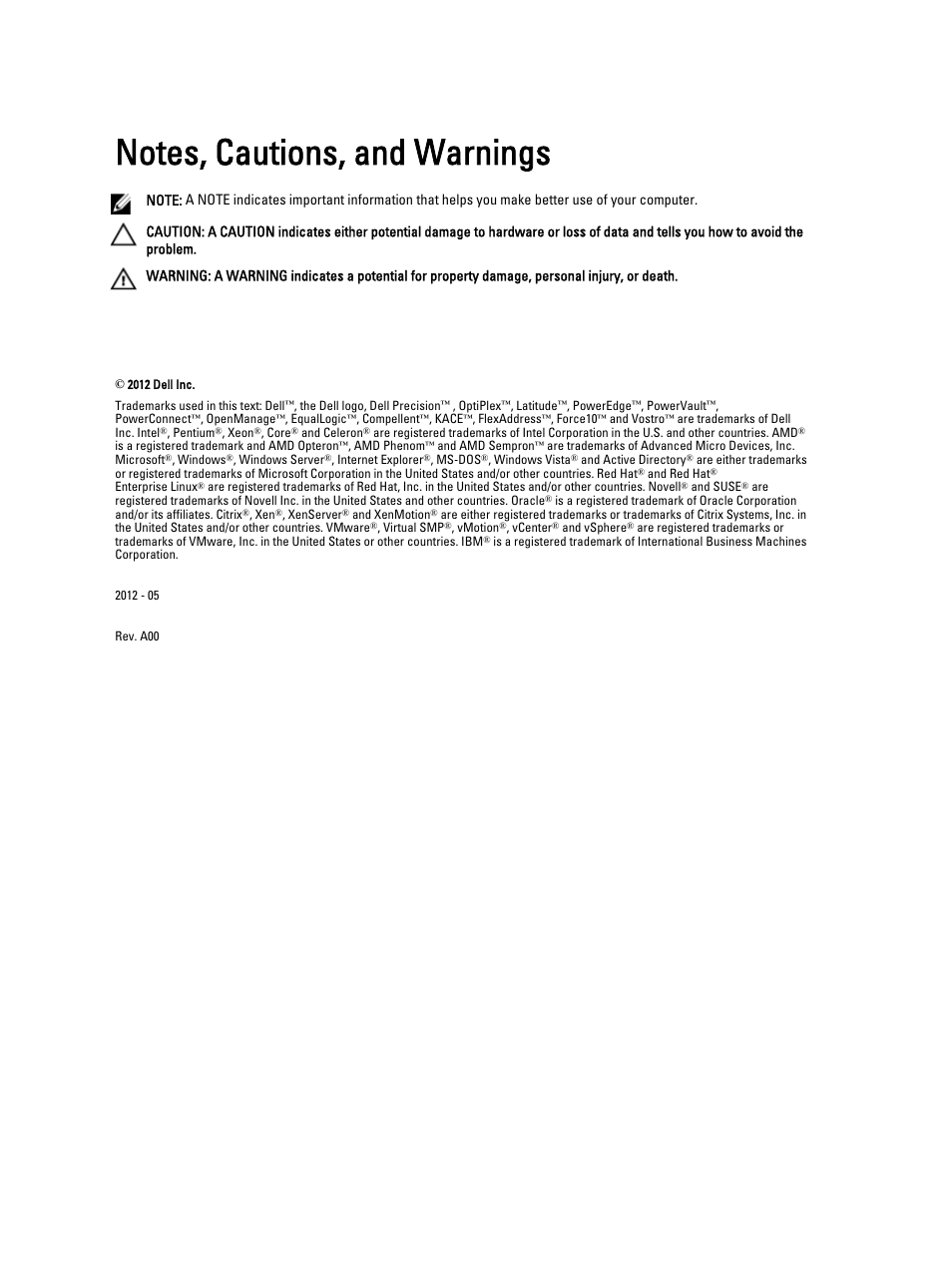 Notes, cautions, and warnings, Working on your computer | Dell Latitude ST (Late 2011) User Manual | Page 2 / 65