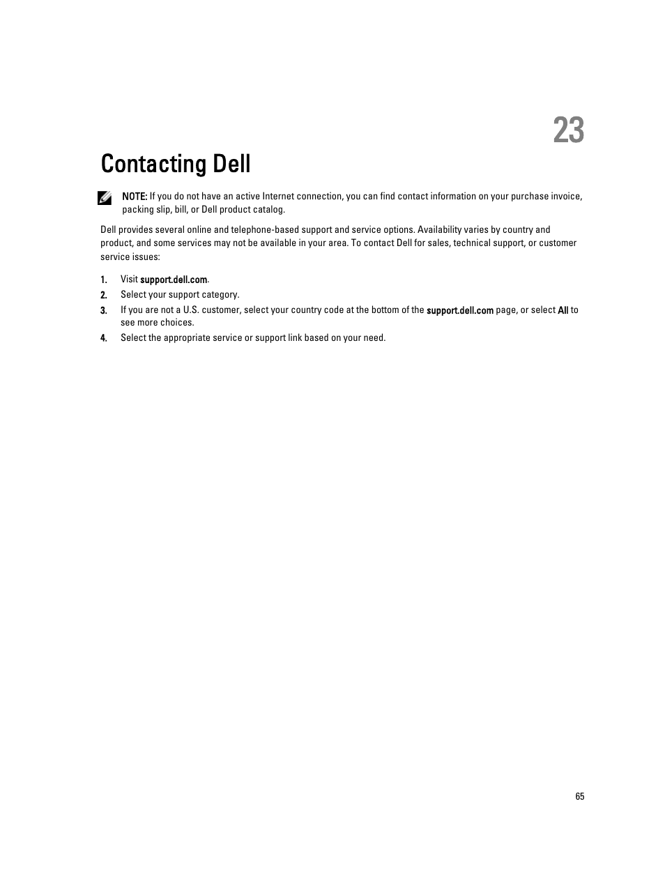 Contacting dell, 23 contacting dell | Dell Latitude ST (Late 2011) User Manual | Page 65 / 65