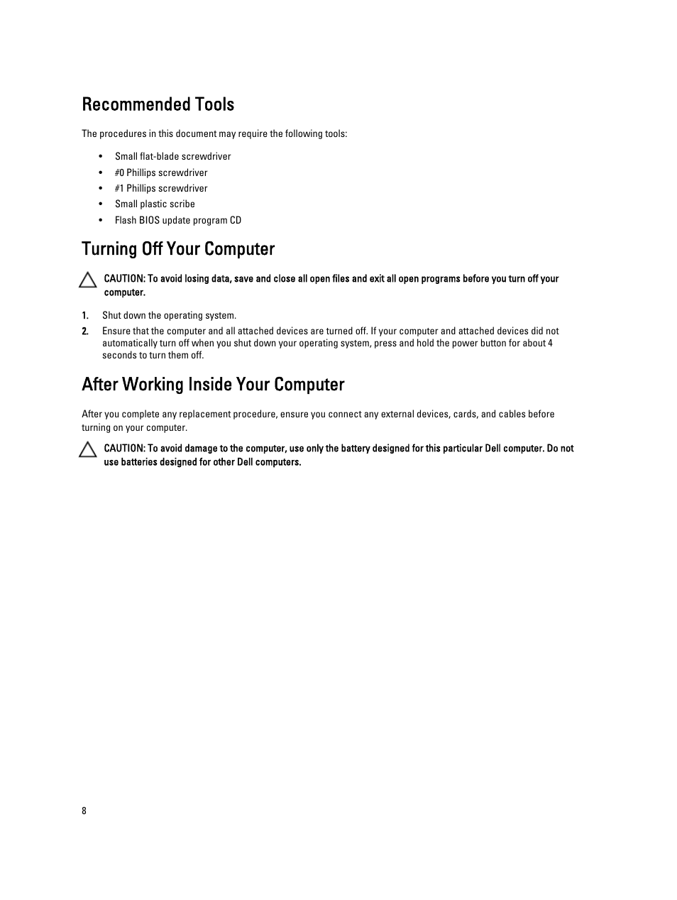 Recommended tools, Turning off your computer, After working inside your computer | Dell Latitude ST (Late 2011) User Manual | Page 8 / 65