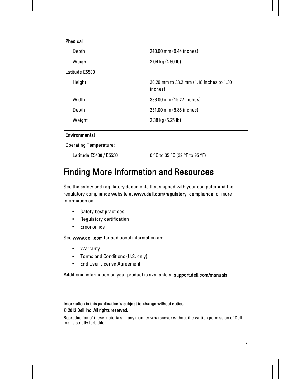 Finding more information and resources | Dell Latitude E5530 (Mid 2012) User Manual | Page 7 / 8