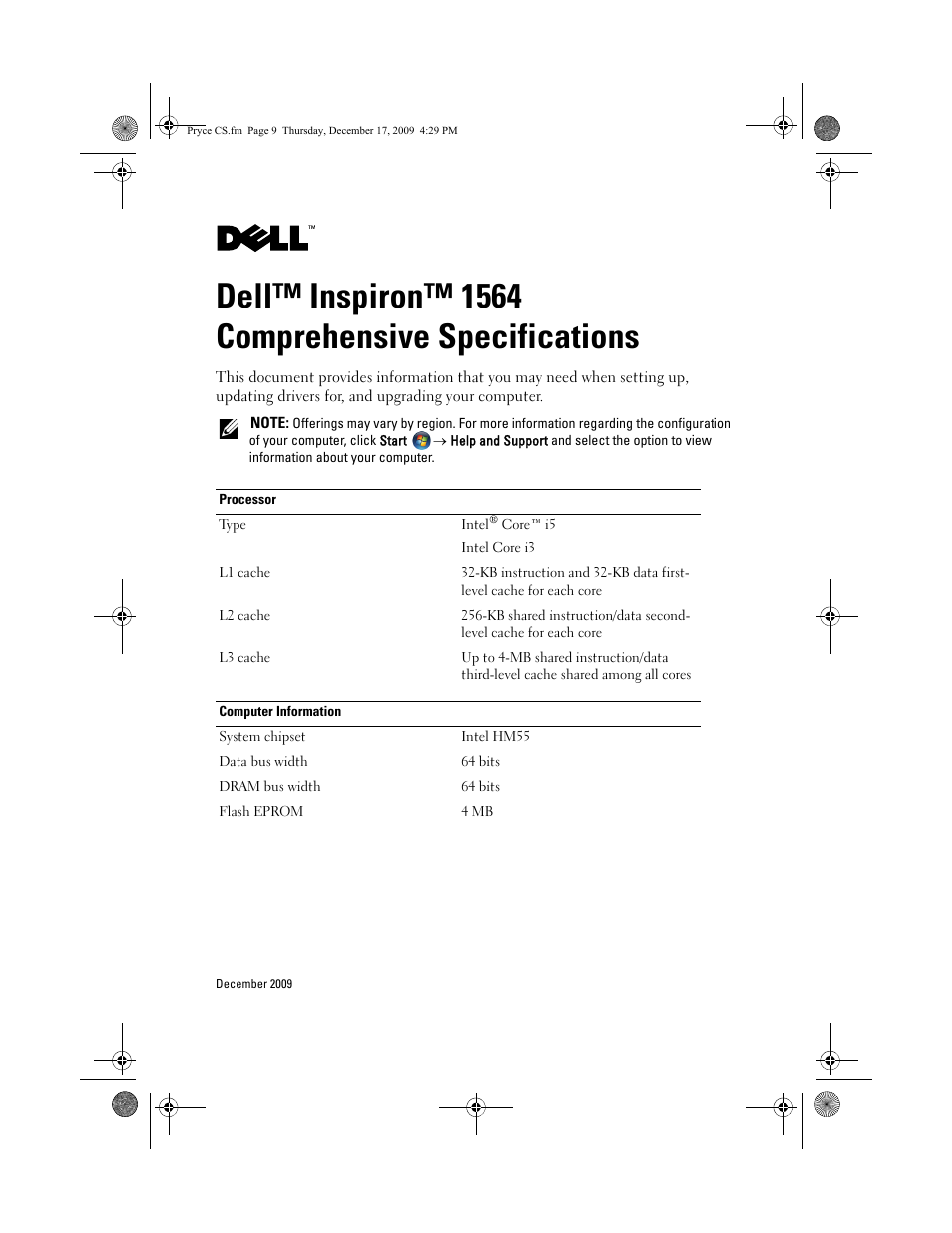 Dell Inspiron 15 (1564, Early 2010) User Manual | 8 pages