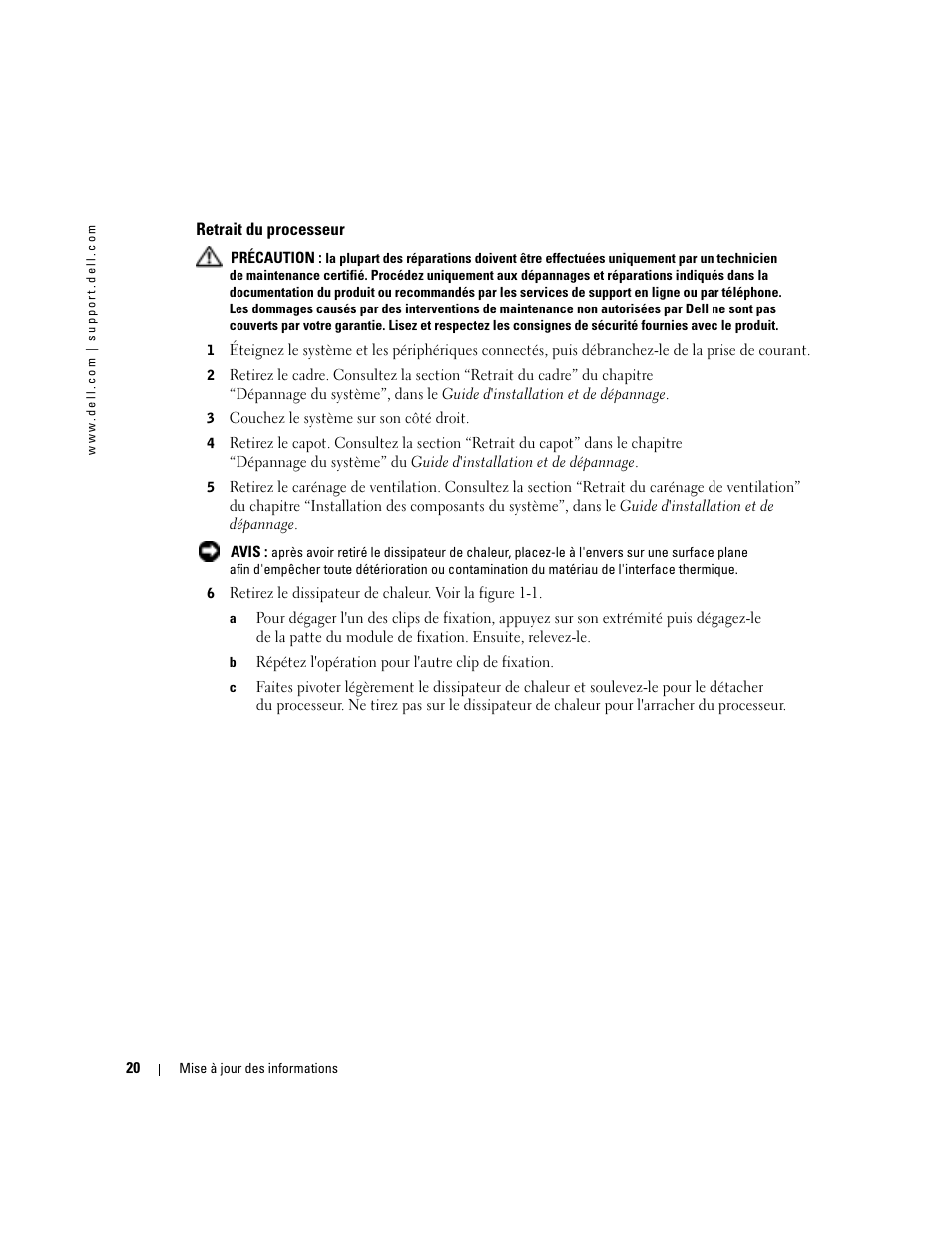 Retrait du processeur | Dell PowerEdge 800 User Manual | Page 22 / 58