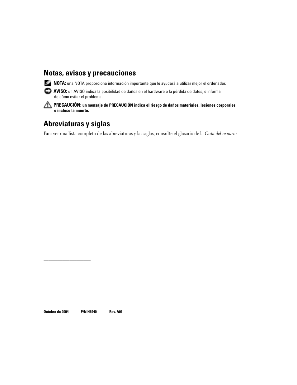 Notas, avisos y precauciones, Abreviaturas y siglas | Dell PowerEdge 800 User Manual | Page 52 / 58