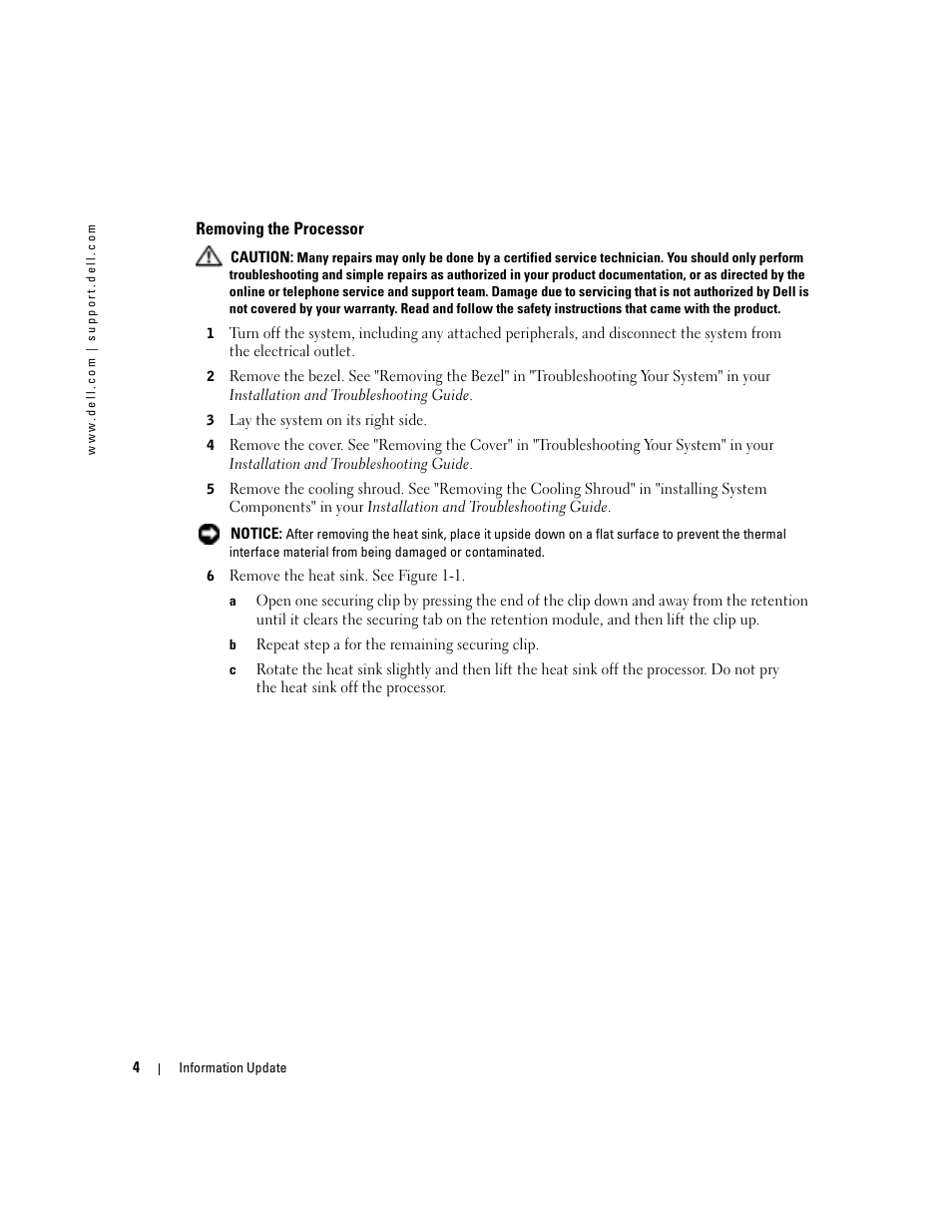 Removing the processor | Dell PowerEdge 800 User Manual | Page 6 / 58