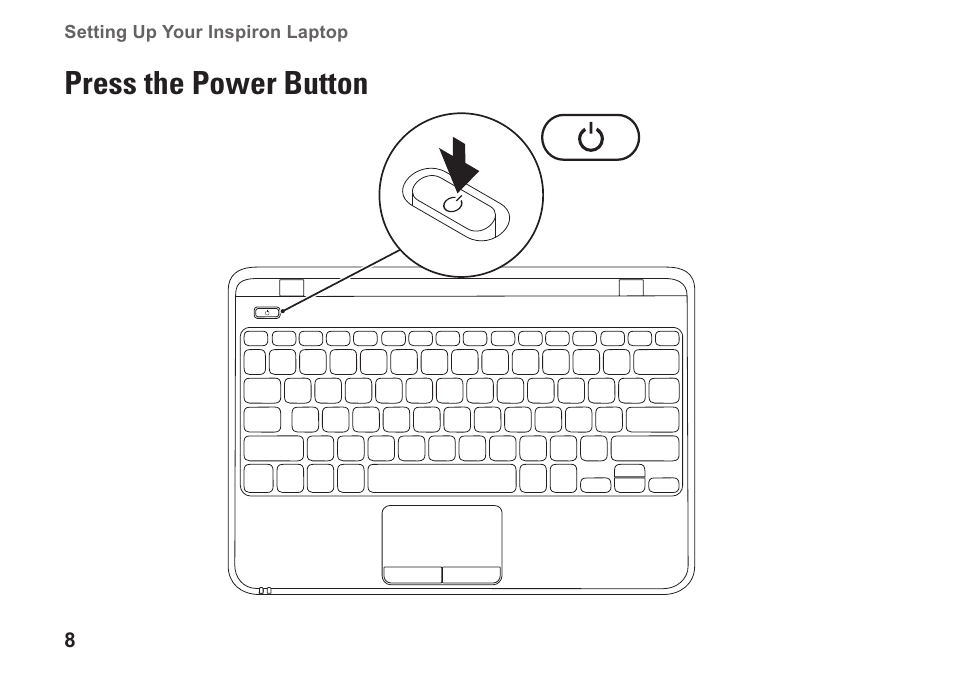 Press the power button | Dell Inspiron 11z (1121, Late 2010) User Manual | Page 10 / 86