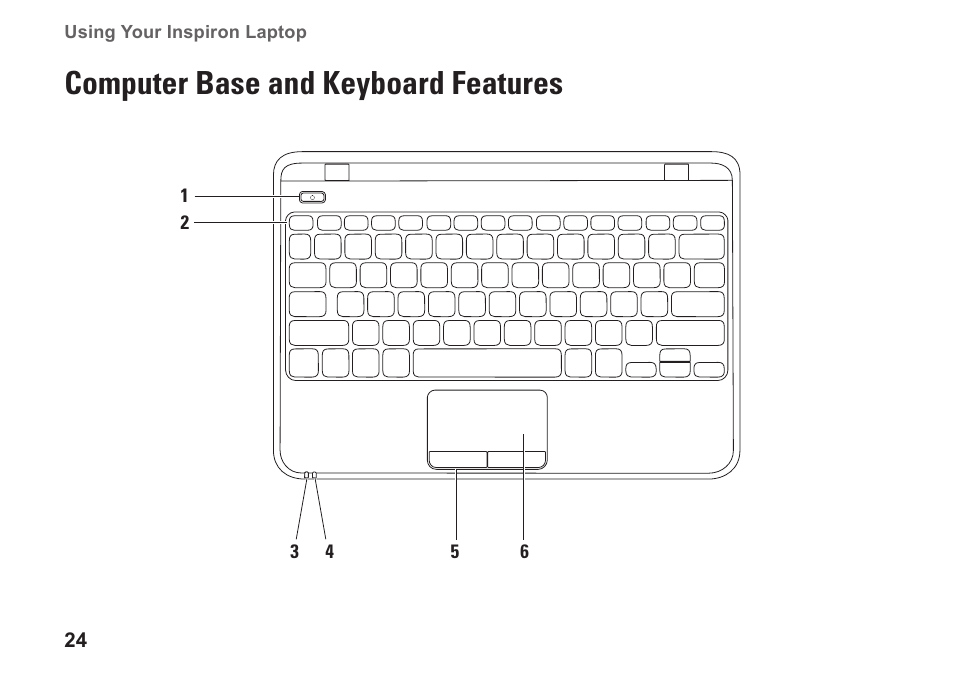 Computer base and keyboard features | Dell Inspiron 11z (1121, Late 2010) User Manual | Page 26 / 86