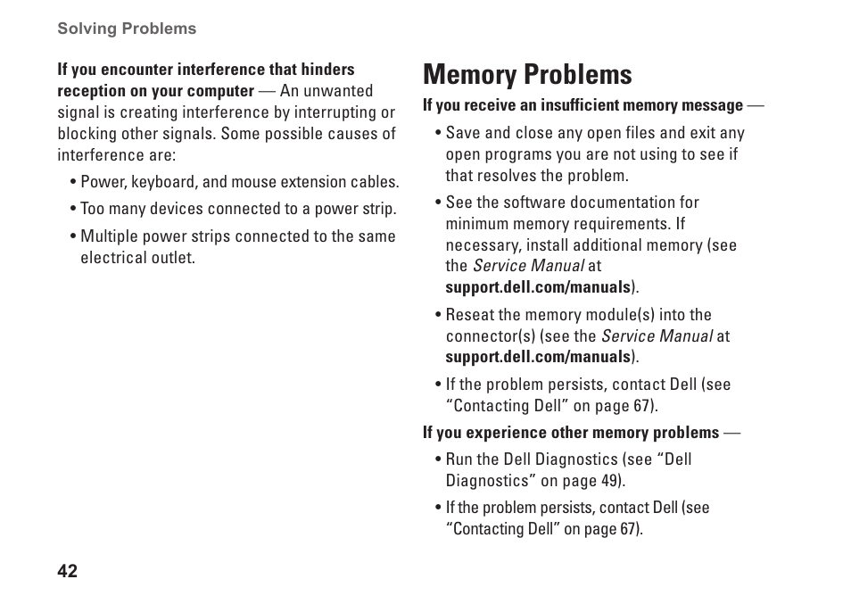 Memory problems | Dell Inspiron 11z (1121, Late 2010) User Manual | Page 44 / 86