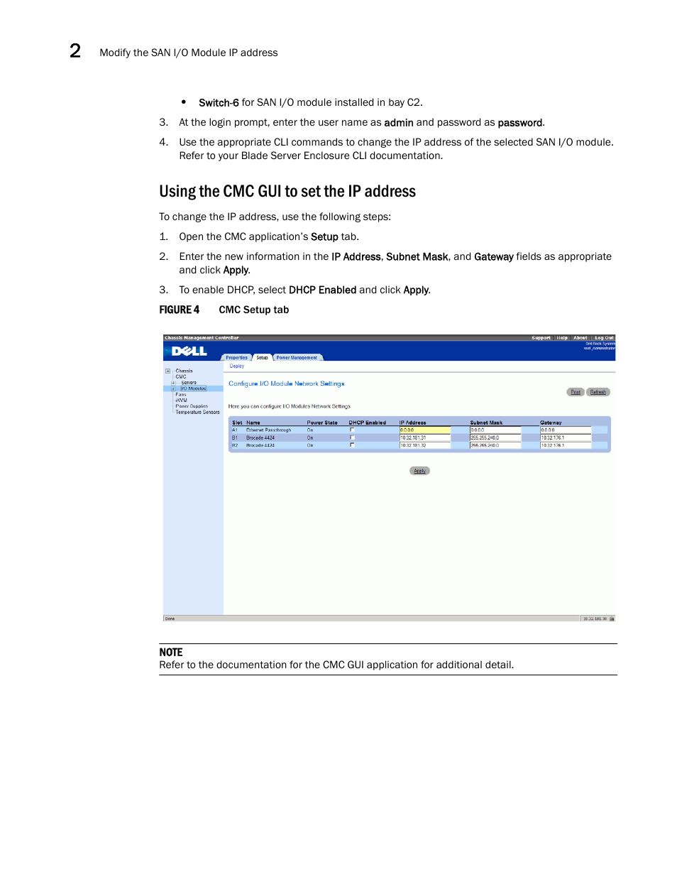 Using the cmc gui to set the ip address | Dell PowerEdge M600 User Manual | Page 22 / 48