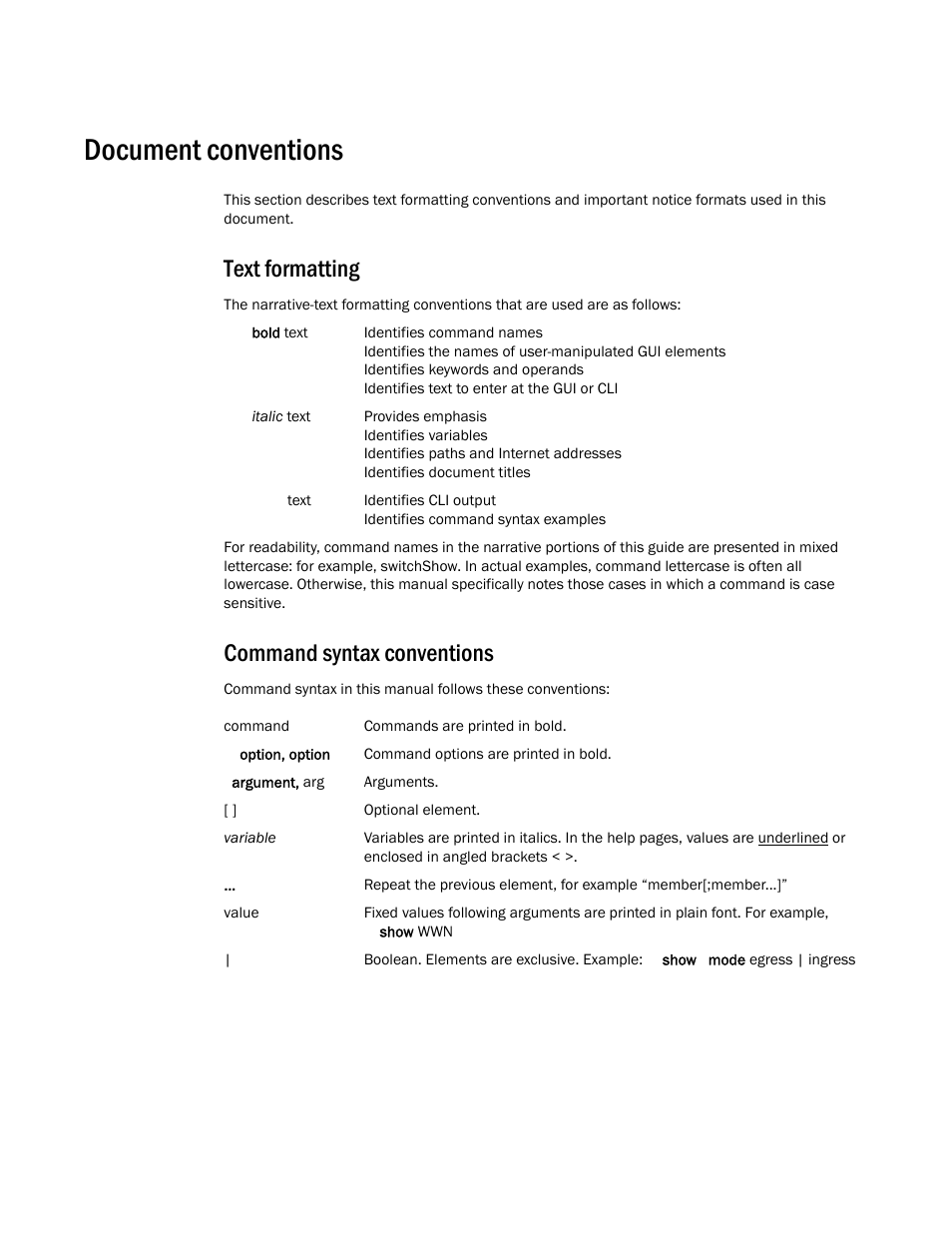 Document conventions, Text formatting, Command syntax conventions | Dell PowerEdge M600 User Manual | Page 6 / 48