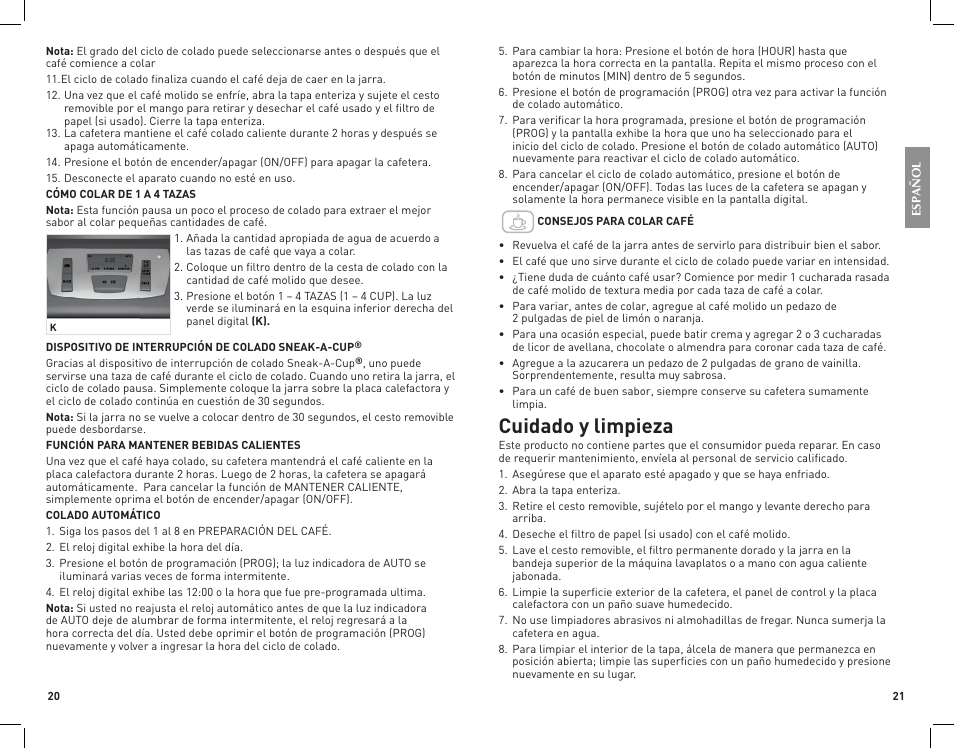 Cuidado y limpieza | Black & Decker CM2070B User Manual | Page 11 / 15